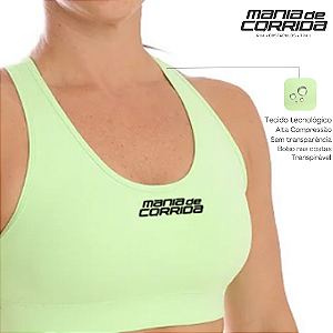 Top Verde Claro Pixy MANIA DE CORRIDA de alta compressão com bolso nas costas (Zero Transparência)