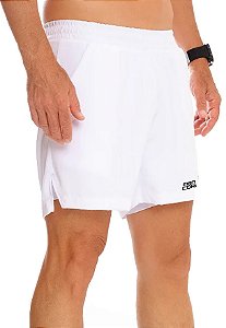 Bermuda Dupla de Compressão Mania de Corrida Branco Masculina com Bolsos