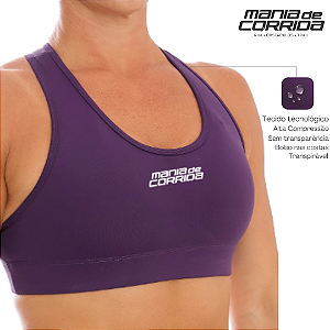 Top Roxo MANIA DE CORRIDA de alta compressão com bolso nas costas (Zero Transparência)