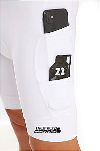 Bermuda de Compressão Masculina Mania de Corrida BRANCA com 6 bolsos