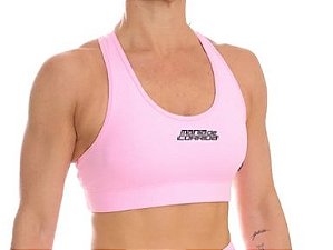 Top Rosa Chiclete MANIA DE CORRIDA de alta compressão com bolso nas costas (Zero Transparência)