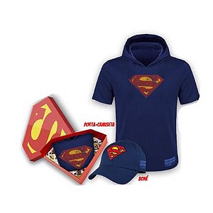 Kit Superman Run Boné + Camiseta Masculina P com Capuz - Produto Oficial Yescom | DC Runseries