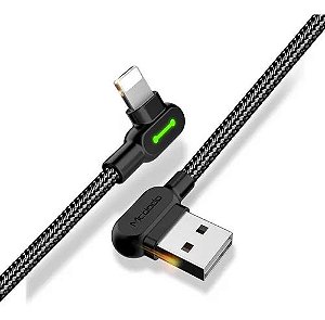 Cabo Carregador Usb Led Para iPhone Lightning 90° 2.4a 1,2m