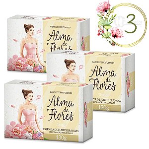 3 Sabonetes em Barra Alma de Flores - Flores Brancas Original 130g
