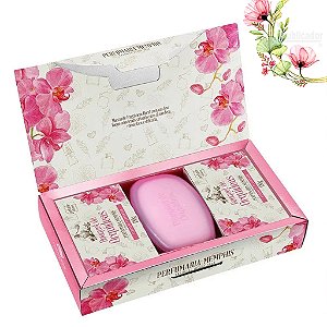 Estojo Com 3 Sabonetes Bouquet de Orquídeas + 1 Saboneteira - Alma De Flores