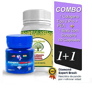 Combo 1 Expert Berlian Colágeno Tipo 2 + PEA + 1 Óleo de Barú Com Sucupira (60 capsulas)
