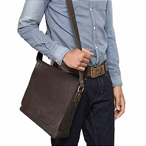 Bolsa Carteiro Média Unissex Couro Sintético Preta com espaço para água