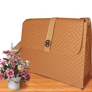 Bolsa Feminina Executiva Alça Transversal Grande, Notebook - Tressê Caramelo