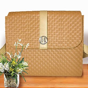 Bolsa Feminina Alça Transversal Pequena c/espaço água - Tressê Caramelo