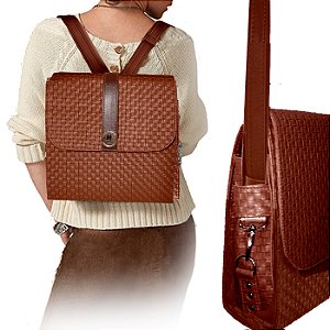 Mochila Carteiro Feminina Conversível Transforma em bolsa Espaço p/água Tricê MC-38