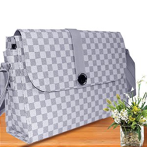 Bolsa Feminina Executiva Alça Transversal Grande, Notebook - Bege com Cinza