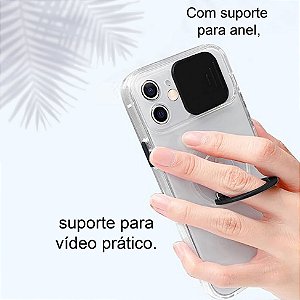 Capa de Silicone transparente Slide com Tampa Protetora para a Lente da Câmera e com Anel para o iPhone 14 Pro