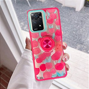 Capa com Anel de Suporte para o Redmi Note 12 Pro , Capa de TPU Transparente - Rosas Vermelhas