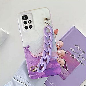 Capa de corrente de pulseira para Redmi 10 com alça de mão, capa protetora de TPU macio com estampa mármore - Lilás