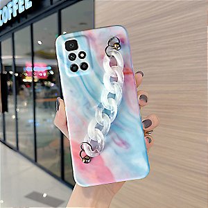 Capa com corrente de cristal silicone para Redmi 10 com alça de mão, capa protetora macia Marmore