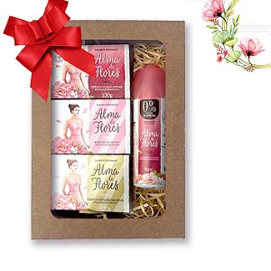 Kit 1 Presente Alma de Flores Essências Femininas Sabonetes + Desodorante Intense + caixa