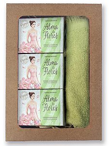 Kit Presente Alma de Flores Clássico 3 Sabonetes + Toalha de Lavabo.
