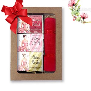 Kit 2 Presente Feminino Alma de Flores 3 Sabonetes Perfumados Sortidos + Toalha de Lavabo
