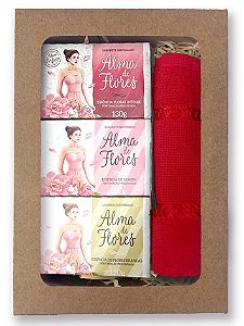 Kit Presente Alma de Flores 3 Sabonetes Perfumados Sortidos + Toalha de Lavabo