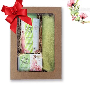 Kit 16 Presente Feminino Alma de Flores Classico - Sabonete +Talco Toalha de Lavabo