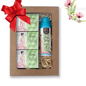 Kit 14 Presente Feminino Alma de Flores -3 Sabonetes e Desodorante Spray Classic -Dias das Mães