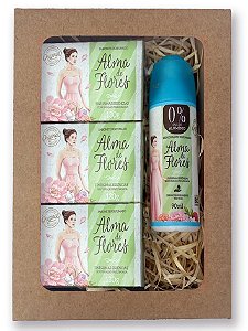 Kit Presente Alma de Flores Classico– 3 Sabonetes + Desodorante Spray Clássico | Embalagem para Presente