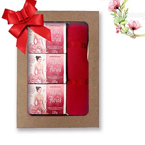 Kit 3 Presente Feminino -Alma de Flores Intense 3 Sabonetes + Toalha de Lavabo na Caixa