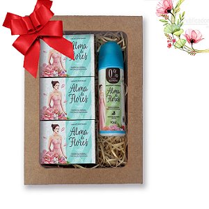 Kit 12 Presente Feminino Alma de Flores 3 Sabonetes (Clássico, Herbal e Flores Brancas) + Toalha de Lavabo