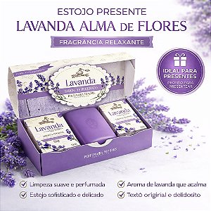 Estojo Presente Lavanda Alma de Flores – 3 Sabonetes + 1 Saboneteira