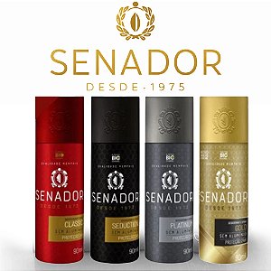 Desodorantes Spray Senador 90ml com Proteção 24h e Fórmula Sem Alumínio