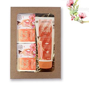 Kit Alma de Flores Rose com 2 Sabonetes + Loção Hidratante Corporal p/ Presente