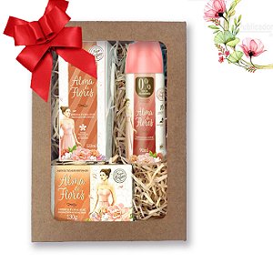 Kit 21 Presente Feminino Alma de Flores - Deo Colônia Rose 120ml + Desodorante 90ml + Sabonete 130g