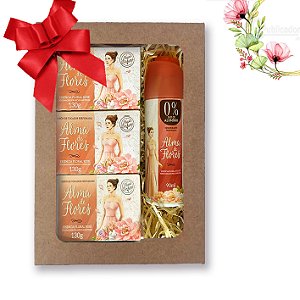 Kit 18 Presente Feminino Alma de Flores Rose com 3 Sabonetes 130g + Desodorante 90ml