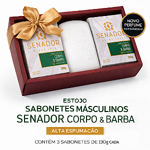 Estojo Senador Sabonete Corpo e Barba 3x130g – Kit Presente Masculino + Fragrância Marcante
