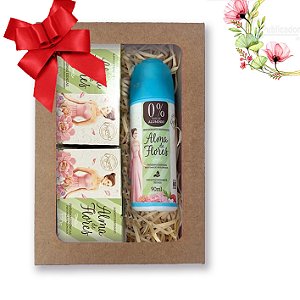 Kit 33 Presente Feminino Alma de Flores Classico 2 Sabonetes + Desodorante Spray e Caixa