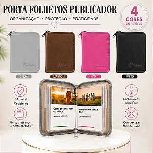 Porta Folhetos com Zíper Publicador – 4 Cores Disponíveis