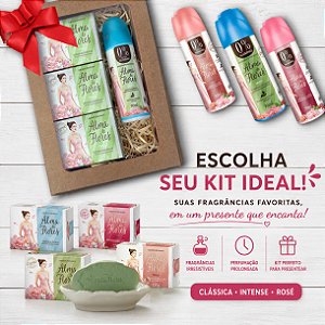 Kit Presente Feminino Alma de Flores – 3 Sabonetes 130g + 1 Desodorante Spray 90ml | Escolha a Fragrância