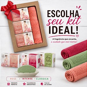 Kit Presente Alma de Flores - 3 Sabonetes + Toalha de Lavabo | Presente para Mães e Namorada