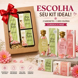 Kit Presente Alma de Flores Feminino 2 Sabonetes + Deo Colônia 120ml | Clássica ou Rosé | Dia das Mães