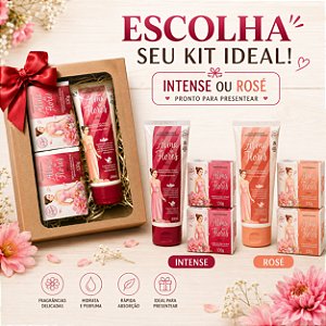 Kit Alma de Flores Loção Hidratante 200ml + 2 Sabonetes 130g | Escolha Intense ou Rose. Mães, amiga namorada