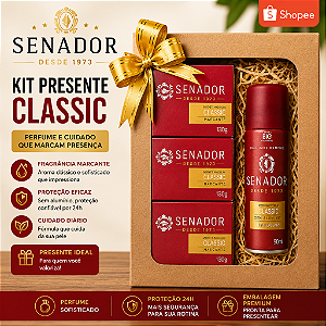 Kit Presente Masculino Senador Classico 3 Sabonetes + Desodorante Dia dos namorados, Pais, amigo, namorado