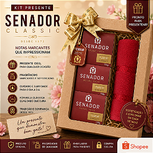 Kit Presente Masculino Senador Classic 3 Sabonetes + Toalha Lavabo e caixa, pais, amigo, namorado