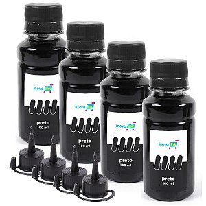 kit 4 Tintas Black Pigmentada para Epson L395 400ml Preta Inova Ink