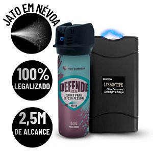Combo Defesa Pessoal Feminina Spray de Pimenta + Aparelho de Choque Compacto