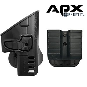 Kit Coldre de Cintura Beretta APX + Porta Carregador Duplo em Polímero Só Coldres