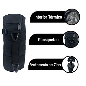 Porta Garrafa Térmico com Sistema MOLLE e Mosquetão – Isolamento, Mobilidade e Praticidade em Missões e Aventuras