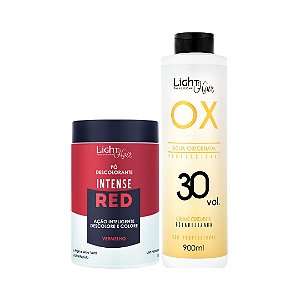 Kit Pó Descolorante Intense Red + Água Oxigenada Profissional 30 Vol - 900ml Light Hair