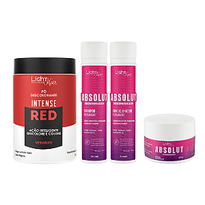 Kit Pó Descolorante Intense Red Descolore Colorindo Vermelho + Kit Absolut Regenerador Light Hair
