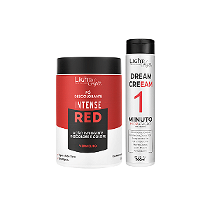 Kit Pó Descolorante Intense Red Descolore Colorindo Vermelho + Dream Cream Hidratação 1 Minuto Light Hair
