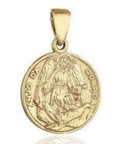 Medalha Anjo da Guarda de Prata Folheada Ouro